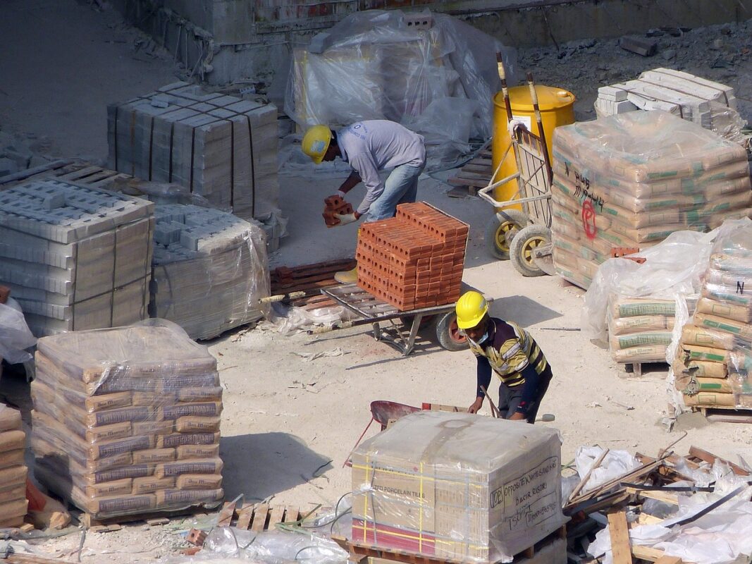 A stack of hard hats ready for issue