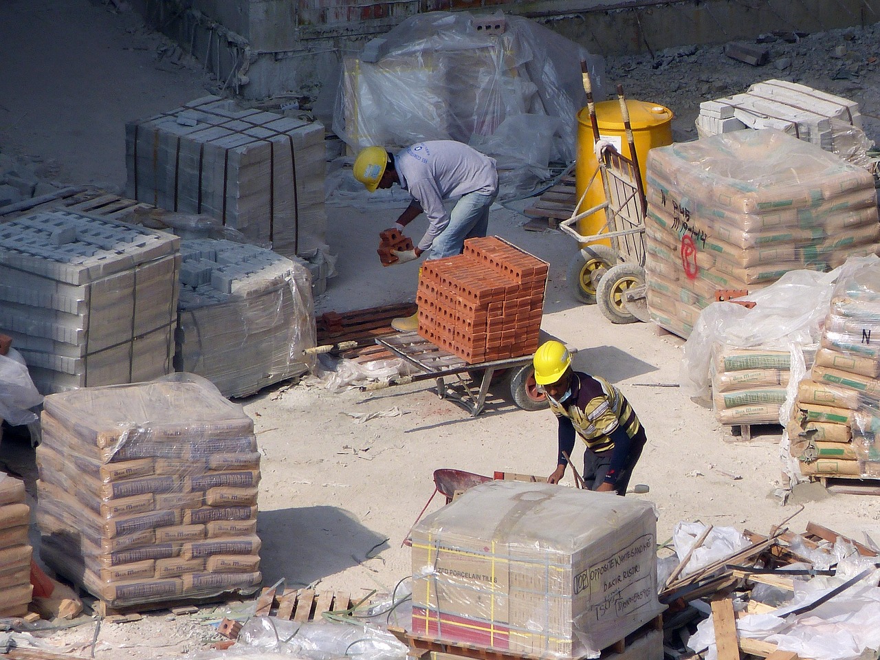 A stack of hard hats ready for issue